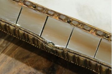 中古　美品　スペイン　高級輸入家具　モザイク装飾が美しい!!ベネチアンスタイルのアーチ型ウォールミラー(姿見、壁掛け鏡)(R-082257)