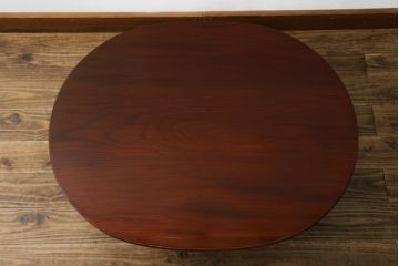 和製アンティーク　美品　総欅(ケヤキ)材　天板一枚板　漆塗り　懐かしさ漂うオーバル型ちゃぶ台(ローテーブル、丸型ちゃぶ台、センターテーブル、リビングテーブル、折りたたみ、折り畳み、座卓)(R-082258)