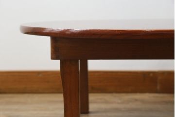 和製アンティーク　美品　総欅(ケヤキ)材　天板一枚板　漆塗り　懐かしさ漂うオーバル型ちゃぶ台(ローテーブル、丸型ちゃぶ台、センターテーブル、リビングテーブル、折りたたみ、折り畳み、座卓)(R-082258)