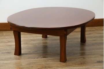 和製アンティーク　美品　総欅(ケヤキ)材　天板一枚板　漆塗り　懐かしさ漂うオーバル型ちゃぶ台　(R-082258)