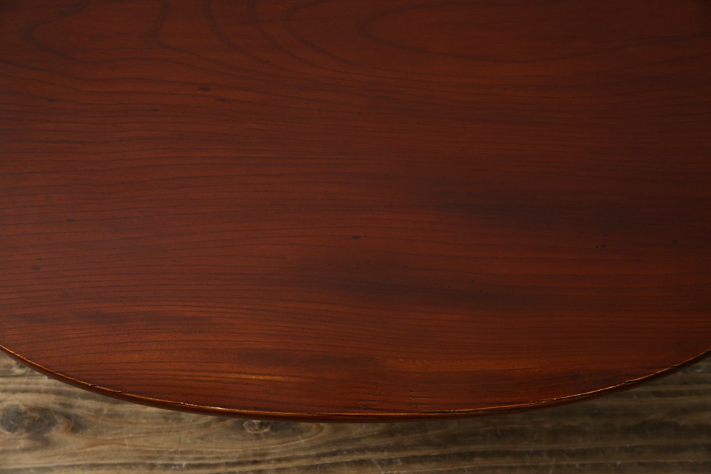 和製アンティーク　美品　総欅(ケヤキ)材　天板一枚板　漆塗り　懐かしさ漂うオーバル型ちゃぶ台　(R-082258)