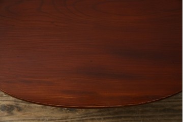 和製アンティーク　美品　総欅(ケヤキ)材　天板一枚板　漆塗り　懐かしさ漂うオーバル型ちゃぶ台　(R-082258)