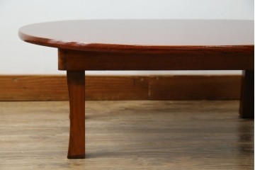 和製アンティーク　美品　総欅(ケヤキ)材　天板一枚板　漆塗り　懐かしさ漂うオーバル型ちゃぶ台　(R-082258)