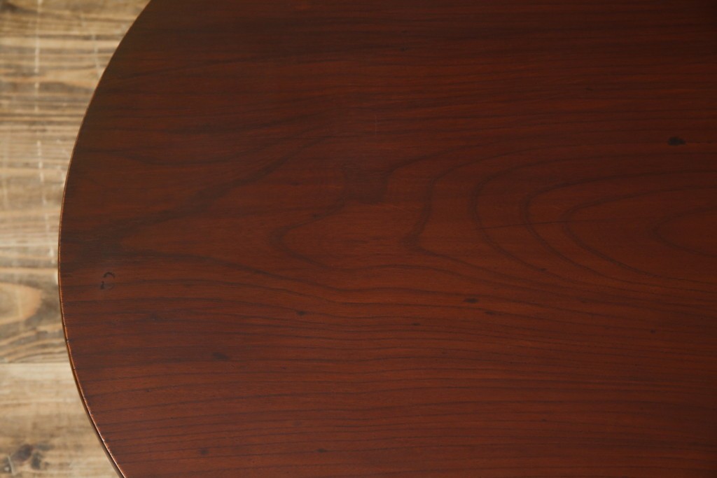 和製アンティーク　美品　総欅(ケヤキ)材　天板一枚板　漆塗り　懐かしさ漂うオーバル型ちゃぶ台　(R-082258)