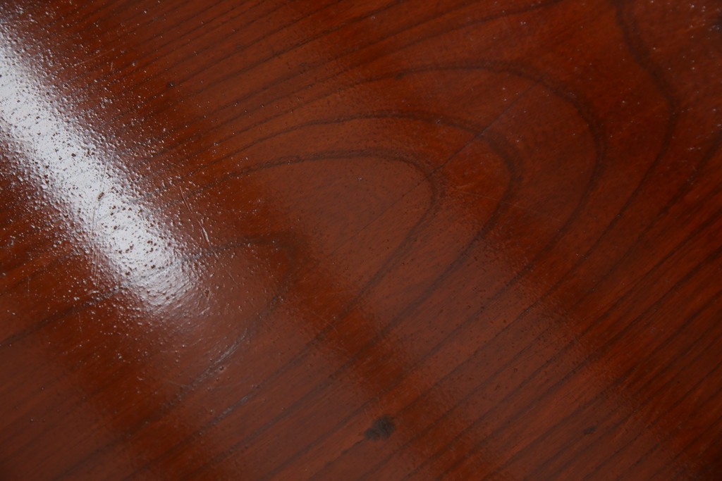 和製アンティーク　美品　総欅(ケヤキ)材　天板一枚板　漆塗り　懐かしさ漂うオーバル型ちゃぶ台　(R-082258)