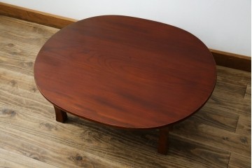 和製アンティーク　美品　総欅(ケヤキ)材　天板一枚板　漆塗り　懐かしさ漂うオーバル型ちゃぶ台　(R-082258)