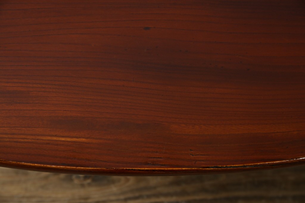 和製アンティーク　美品　総欅(ケヤキ)材　天板一枚板　漆塗り　懐かしさ漂うオーバル型ちゃぶ台　(R-082258)