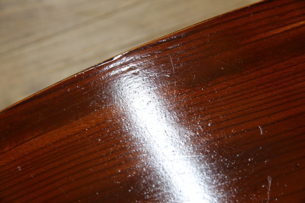 和製アンティーク　美品　総欅(ケヤキ)材　天板一枚板　漆塗り　懐かしさ漂うオーバル型ちゃぶ台　(R-082258)