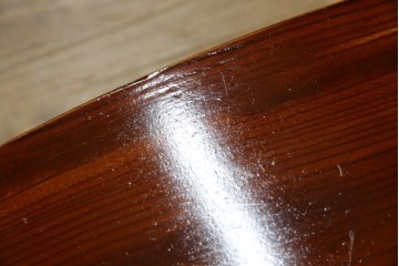 和製アンティーク　美品　総欅(ケヤキ)材　天板一枚板　漆塗り　懐かしさ漂うオーバル型ちゃぶ台　(R-082258)