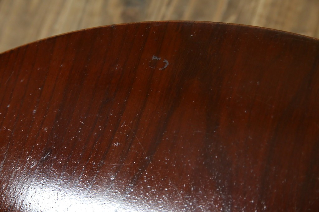 和製アンティーク　美品　総欅(ケヤキ)材　天板一枚板　漆塗り　懐かしさ漂うオーバル型ちゃぶ台　(R-082258)