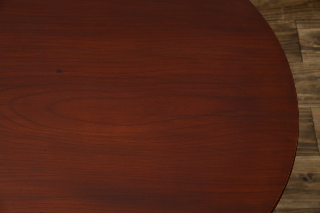 和製アンティーク　美品　総欅(ケヤキ)材　天板一枚板　漆塗り　懐かしさ漂うオーバル型ちゃぶ台　(R-082258)