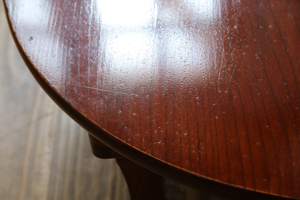 和製アンティーク　美品　総欅(ケヤキ)材　天板一枚板　漆塗り　懐かしさ漂うオーバル型ちゃぶ台　(R-082258)