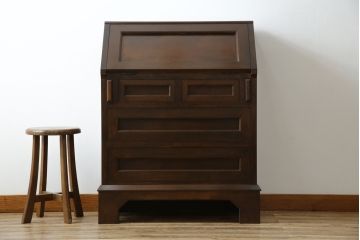 中古　松本民芸家具　高山式　スタイリッシュなデザインが美しいライティングビューロー(机、ワークデスク、引き出し、サイドチェスト、在宅用、在宅ワーク用)(R-082259)