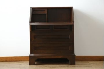 中古　松本民芸家具　高山式　スタイリッシュなデザインが美しいライティングビューロー(机、ワークデスク、引き出し、サイドチェスト、在宅用、在宅ワーク用)(R-082259)