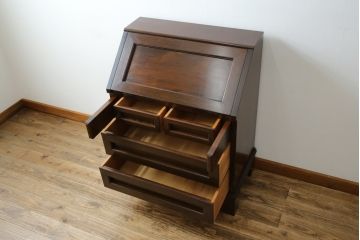 中古　松本民芸家具　高山式　スタイリッシュなデザインが美しいライティングビューロー(机、ワークデスク、引き出し、サイドチェスト、在宅用、在宅ワーク用)(R-082259)
