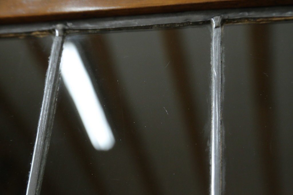 イギリスアンティーク　マホガニー材　可愛らしい脚が魅力のステンドグラス入りサイドバイサイドビューローブックケース　(R-082278)