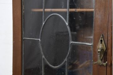 イギリスアンティーク　マホガニー材　可愛らしい脚が魅力のステンドグラス入りサイドバイサイドビューローブックケース(ライティングビューロー、キャビネット、サイドボード、デスク、机、在宅用、在宅ワーク用、収納棚、戸棚、英国)(R-082278)
