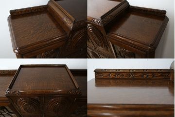 イギリスアンティーク　希少!!　高級品!!　オーク材　手の込んだ彫刻が目を引く重厚で大振りなドリンクサーバーキャビネット(サイドボード、サイドキャビネット、飾り棚、収納棚、戸棚、食器棚、カップボード、カクテルキャビネット)(R-082280)