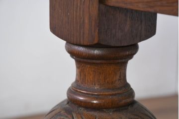 和製アンティーク　オーク材　存在感のあるバルボスレッグが魅力のドローリーフテーブル(ダイニングテーブル、エクステンションテーブル、食卓、4人掛け、6人掛け)(R-082281)