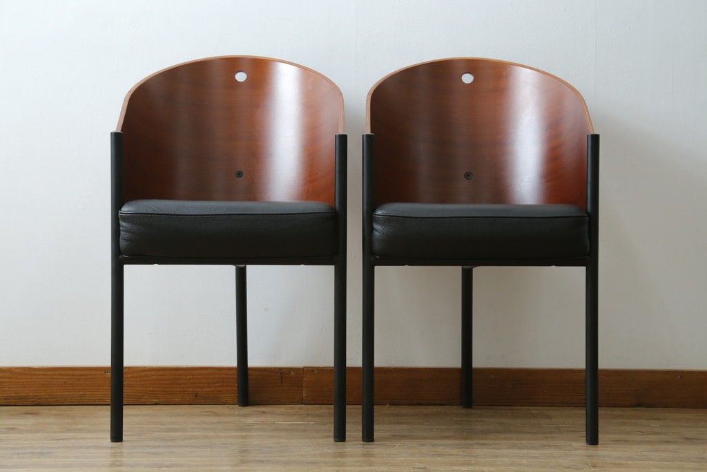 イタリアビンテージ　名作希少品!!　ドリアデ(Driade)　コステス(COSTES)　フィリップ・スタルク(Philippe Starck)デザイン　流線形のフォルムが美しいダイニングチェア2脚セット　(R-082288)