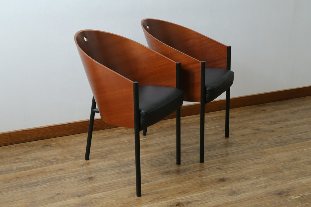 イタリアビンテージ　名作希少品!!　ドリアデ(Driade)　コステス(COSTES)　フィリップ・スタルク(Philippe Starck)デザイン　流線形のフォルムが美しいダイニングチェア2脚セット　(R-082288)