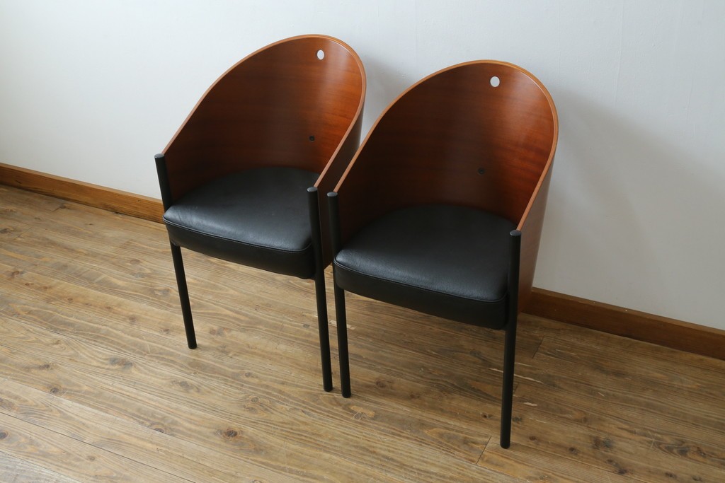 イタリアビンテージ　名作希少品!!　ドリアデ(Driade)　コステス(COSTES)　フィリップ・スタルク(Philippe Starck)デザイン　流線形のフォルムが美しいダイニングチェア2脚セット　(R-082288)