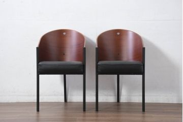 イタリアビンテージ　名作希少品!!　ドリアデ(Driade)　コステス(COSTES)　フィリップ・スタルク(Philippe Starck)デザイン　流線形のフォルムが美しいダイニングチェア2脚セット(椅子、イス、ヴィンテージ、バラ売り可能)(R-082288)