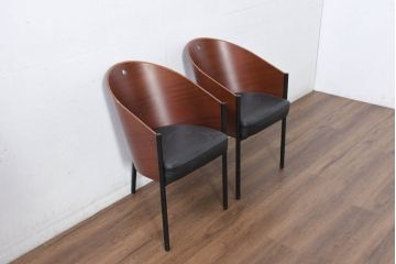イタリアビンテージ　名作希少品!!　ドリアデ(Driade)　コステス(COSTES)　フィリップ・スタルク(Philippe Starck)デザイン　流線形のフォルムが美しいダイニングチェア2脚セット(椅子、イス、ヴィンテージ、バラ売り可能)(R-082288)