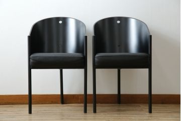 イタリアビンテージ　名作希少品!!　ドリアデ(Driade)　コステス(COSTES)　フィリップ・スタルク(Philippe Starck)デザイン　流線形のフォルムが美しいダイニングチェア2脚セット(椅子、イス、ヴィンテージ、バラ売り可能)(R-082289)