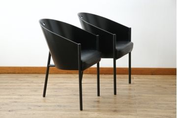 イタリアビンテージ　名作希少品!!　ドリアデ(Driade)　コステス(COSTES)　フィリップ・スタルク(Philippe Starck)デザイン　流線形のフォルムが美しいダイニングチェア2脚セット(椅子、イス、ヴィンテージ、バラ売り可能)(R-082289)
