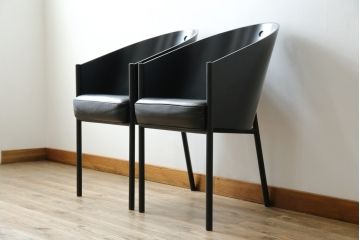 イタリアビンテージ　名作希少品!!　ドリアデ(Driade)　コステス(COSTES)　フィリップ・スタルク(Philippe Starck)デザイン　流線形のフォルムが美しいダイニングチェア2脚セット(椅子、イス、ヴィンテージ、バラ売り可能)(R-082289)