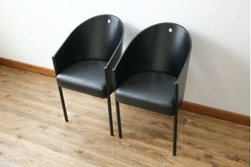 イタリアビンテージ　名作希少品!!　ドリアデ(Driade)　コステス(COSTES)　フィリップ・スタルク(Philippe Starck)デザイン　流線形のフォルムが美しいダイニングチェア2脚セット(椅子、イス、ヴィンテージ、バラ売り可能)(R-082289)