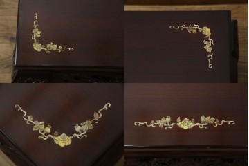 アジアンビンテージ　美しい螺鈿細工入り!!　透かし彫りが見事な座卓(ローテーブル、センターテーブル、リビングテーブル)(R-082299)