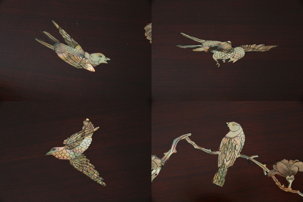 アジアンビンテージ　美しい螺鈿細工入り!!　透かし彫りが見事な座卓(ローテーブル、センターテーブル、リビングテーブル)(R-082299)