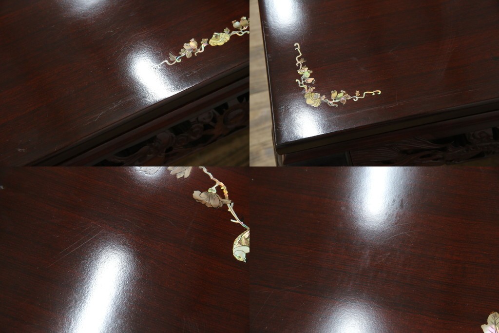 アジアンビンテージ　美しい螺鈿細工入り!!　透かし彫りが見事な座卓(ローテーブル、センターテーブル、リビングテーブル)(R-082299)