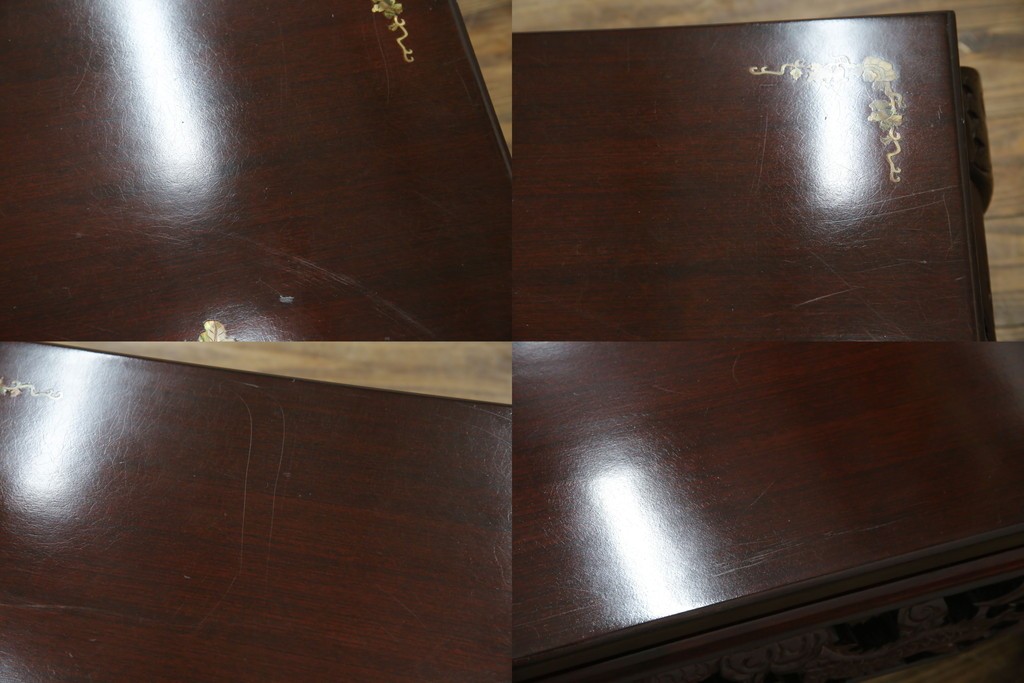 アジアンビンテージ　美しい螺鈿細工入り!!　透かし彫りが見事な座卓(ローテーブル、センターテーブル、リビングテーブル)(R-082299)