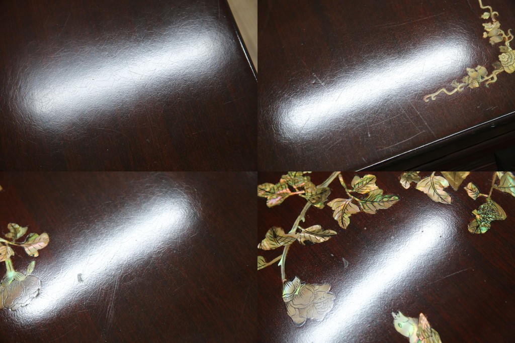 アジアンビンテージ　美しい螺鈿細工入り!!　透かし彫りが見事な座卓(ローテーブル、センターテーブル、リビングテーブル)(R-082299)