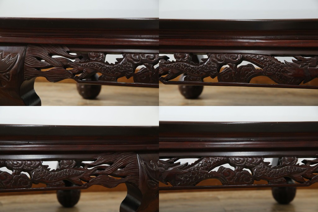 アジアンビンテージ　美しい螺鈿細工入り!!　透かし彫りが見事な座卓(ローテーブル、センターテーブル、リビングテーブル)(R-082299)