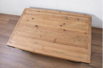 中古　品切れで入手困難品　tohma(東馬)　UP291 PULLEY2 CT BK　トロリーテーブル　インダストリアルスタイルの空間づくりに活躍する車輪付きローテーブル(センターテーブル、リビングテーブル)(R-082300)