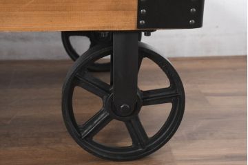 中古　品切れで入手困難品　tohma(東馬)　UP291 PULLEY2 CT BK　トロリーテーブル　インダストリアルスタイルの空間づくりに活躍する車輪付きローテーブル(センターテーブル、リビングテーブル)(R-082300)