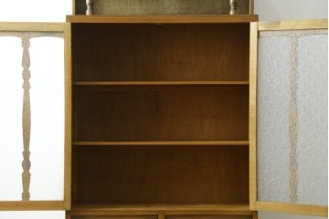 和製ヴィンテージ　昭和レトロ　ろくろ飾りとダイヤガラスが魅力的な本箱　(R-082304)