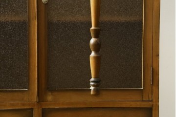 和製ヴィンテージ　昭和レトロ　ろくろ飾りとダイヤガラスが魅力的な本箱　(R-082304)
