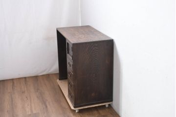 和製アンティーク　上手物!!　時を経た風合いを感じる総栗材のシンプルな薄型片袖机(ワークデスク、在宅用、在宅ワーク用)(R-082305)