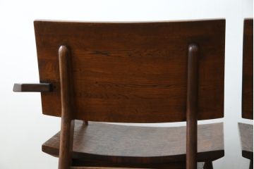 中古　希少な廃番品　久和屋　SCANDECK(スカンディック)シリーズ　オーク材の杢目が美しい重厚な一人掛けソファ2脚セット(アームチェア、ローチェア、リビングチェア、板座チェア、ダイニングチェア、イス、椅子、バラ売り可能)(R-082308)