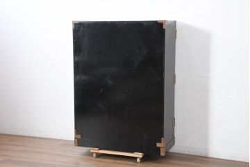 中古　美品!!　国産　職人手作り　高級家具　手打ち銅金具が素敵な黒漆塗りの民芸和箪笥(観音箪笥、着物箪笥、衣装箪笥、整理箪笥、収納箪笥、引き出し、チェスト)(R-082318)