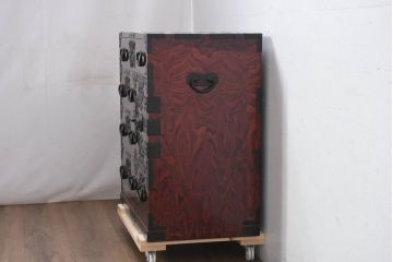 中古　熊野洞　木地呂塗り　漆塗り　力強い手打ち金具が魅力の仙台箪笥(小タンス、和たんす、衣装タンス、収納箪笥、整理箪笥、チェスト、引き出し)(定価約80万円)(R-082319)