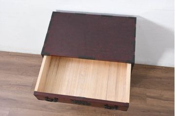 中古　熊野洞　木地呂塗り　漆塗り　力強い手打ち金具が魅力の仙台箪笥(小タンス、和たんす、衣装タンス、収納箪笥、整理箪笥、チェスト、引き出し)(定価約80万円)(R-082319)