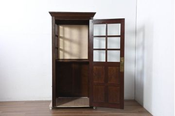 中古　特注!!　松本民芸家具　クラシカルな雰囲気漂う三面ガラスの電話ボックス(テレフォンボックス、電話ブース、電話室、店舗什器)(定価約150万円)(R-082322)