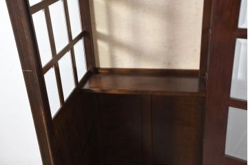 中古　特注!!　松本民芸家具　クラシカルな雰囲気漂う三面ガラスの電話ボックス(テレフォンボックス、電話ブース、電話室、店舗什器)(定価約150万円)(R-082322)