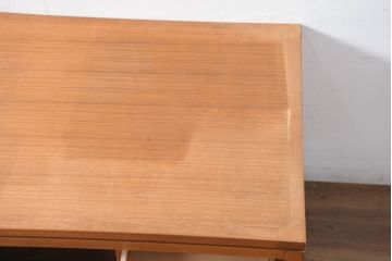 和製ビンテージ　北欧デザイン　高級家具ブランド　日田工芸　maxim(マキシム)シリーズ　チーク材　木の温かみと機能性を兼ねた両袖机(ニーホールデスク、作業台、ワークテーブル、ワークデスク、在宅ワーク、在宅用、ヴィンテージ)(R-082323)